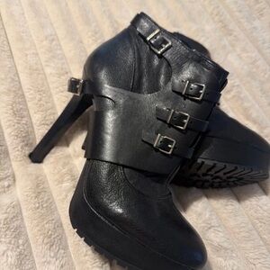 BCBG Black Ankle Boots with Buckle Details